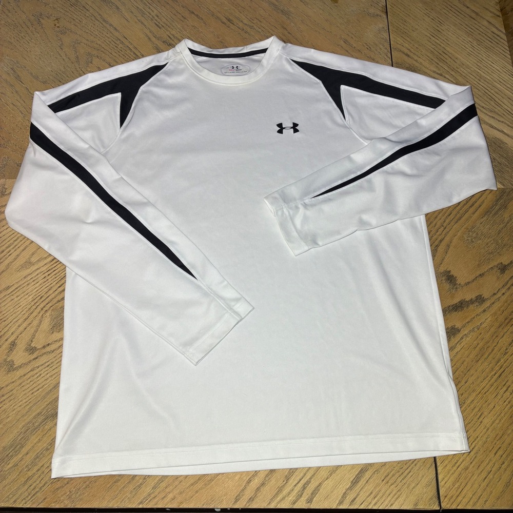 Under Armour HeatGear Mens Long Sleeve Training Shirt White Black LG 1208000